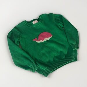 Posh Pickle Girls Green Sweater with Pink Whale Design